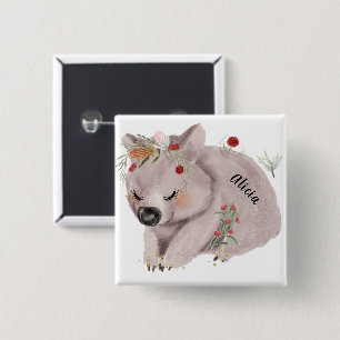 Niedlich Baby Wombat Gold Speckle Individuelle Nam Button