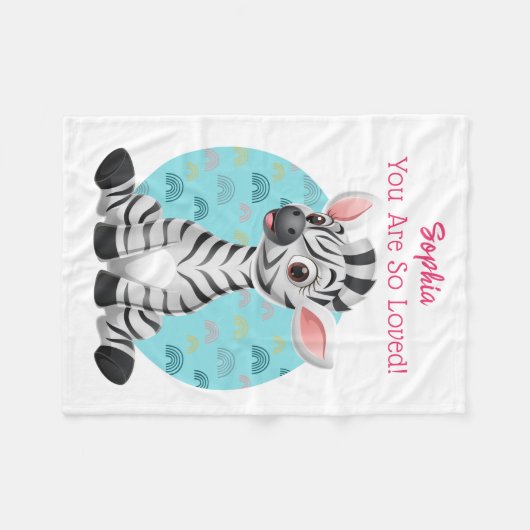 Niedlich Baby Zebra Art, Name und Botschaft des Ki Fleecedecke (Vorderseite (Horizontal))