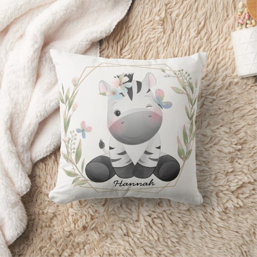 Niedlich Baby Zebra Blume Wreath Individuelle Name Kissen (Decke)