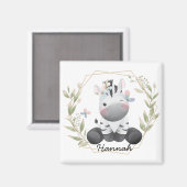 Niedlich Baby Zebra Blume Wreath Individuelle Name Magnet (Vorderseite/Rückseite)