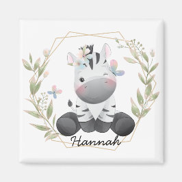 Niedlich Baby Zebra Blume Wreath Individuelle Name Magnet