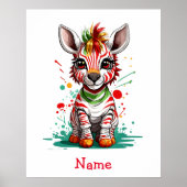Niedlich Baby Zebra Individuelle Name Poster (Vorne)