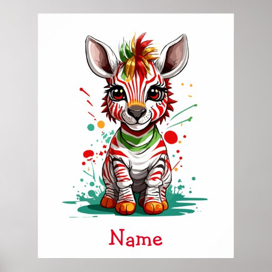 Niedlich Baby Zebra Individuelle Name Poster (Vorne)