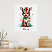 Niedlich Baby Zebra Individuelle Name Poster (Küche)
