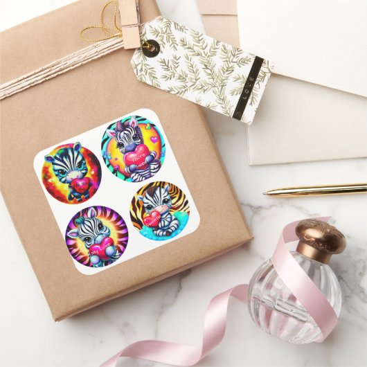 Niedlich Baby Zebras mit Herz Quadratischer Aufkleber (Schenken)