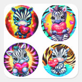 Niedlich Baby Zebras mit Herz Quadratischer Aufkleber (Vorderseite)