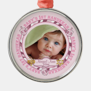 Niedlich Baby's 1. Hanukkah Dreidels Foto Name Met Ornament Aus Metall