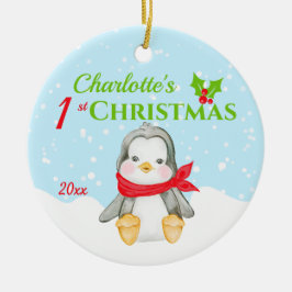 Niedlich Baby's 1. Weihnachts-Penguin-Foto  Keramik Ornament