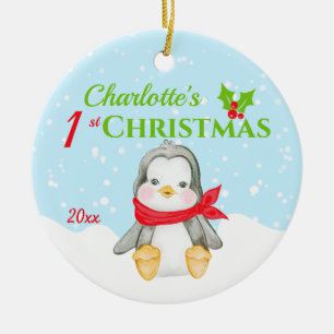 Niedlich Baby's 1. Weihnachts-Penguin-Foto Keramik Ornament