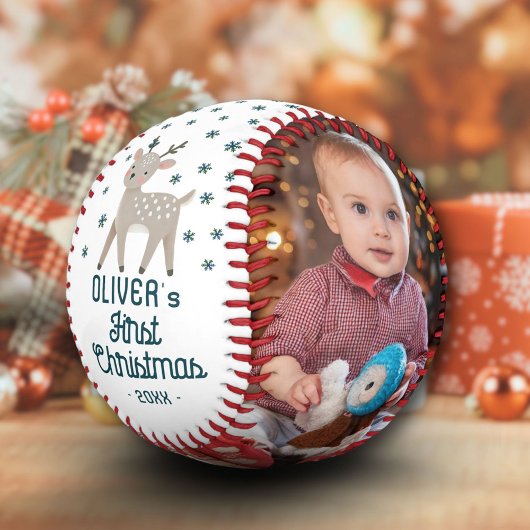 Niedlich Baby's 1. Weihnachtsmann 2 Foto Baseball