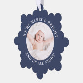 Niedlich Babys Erstes Weihnachtsfest Foto Blue Hol Ornament Karte (Linke Ecke)