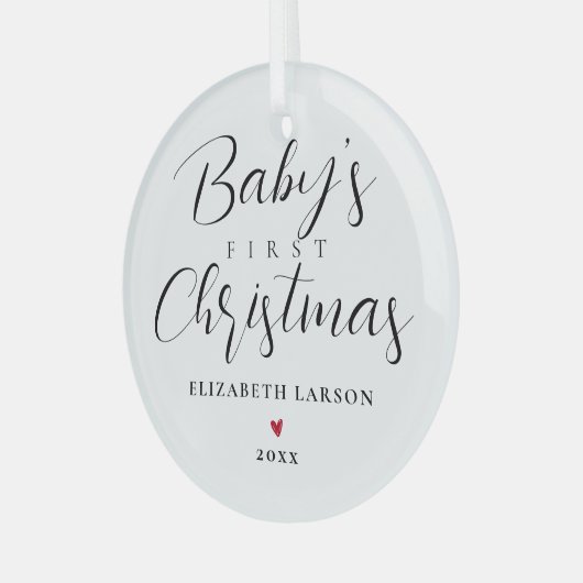 Niedlich Baby's First Christmas Individuelle Name Ornament Aus Glas (Vorderseite links)