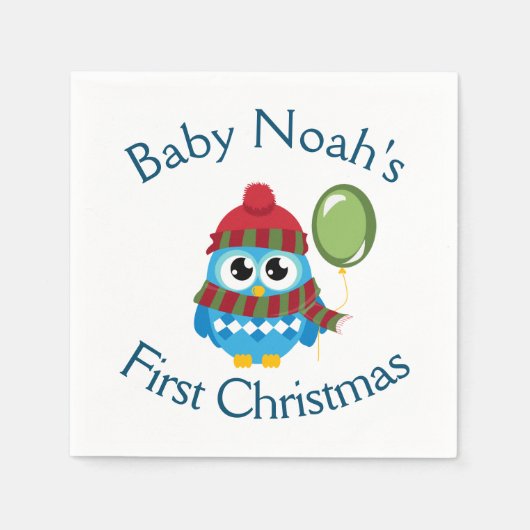 Niedlich Baby's First Christmas Owl & Balloon Serviette (Vorderseite)