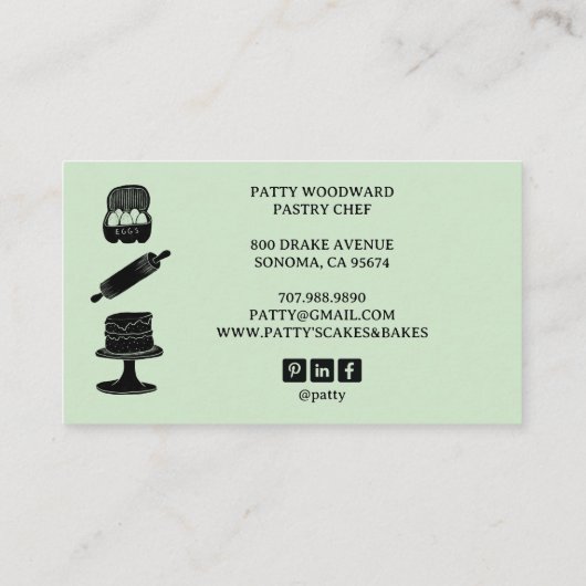Niedlich Baker Konditorei Koch Backutensid Schwarz Visitenkarte (Rückseite)