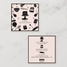 Niedlich Baker Konditorei Koch Backutensien Pink S Quadratische Visitenkarte