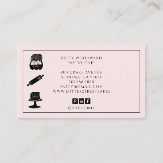 Niedlich Baker Konditorei Koch Backutensien Pink S Visitenkarte (Rückseite)