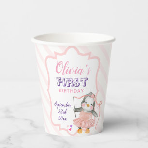 Niedlich Ballerina Baby Penguin Pink 1. Geburtstag Pappbecher