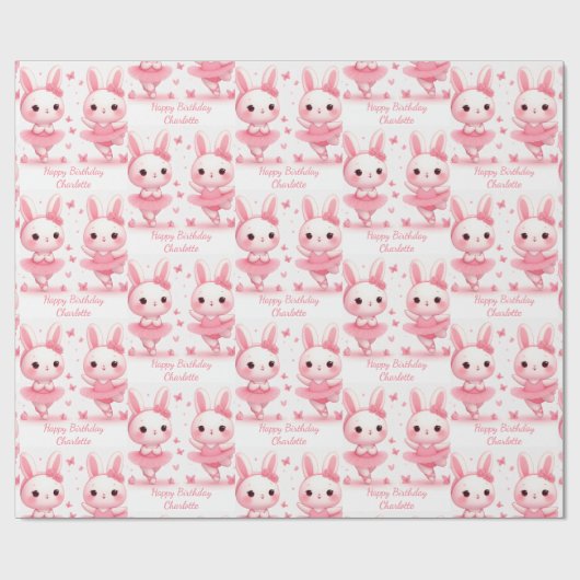 Niedlich Ballerina Bunnies Geburtsname Geschenkpapier (Flach)