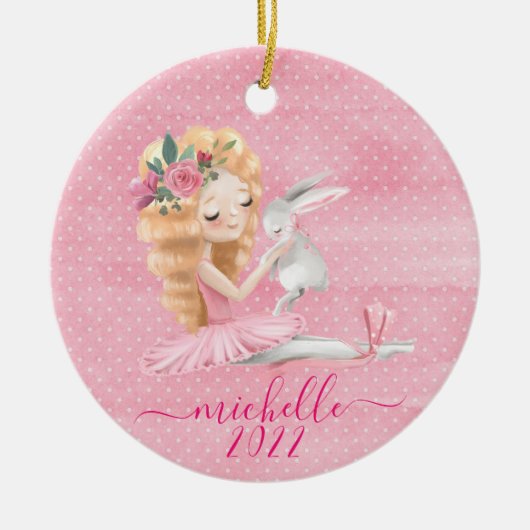 Niedlich Ballerina Bunny Personalisierter Name Wat Keramik Ornament (Vorne)