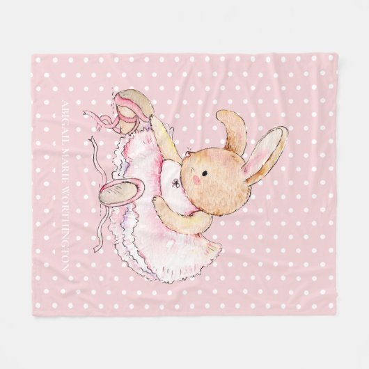 Niedlich Ballerina Bunny Rabbit Pink White Polka D Fleecedecke (Vorderseite (Horizontal))