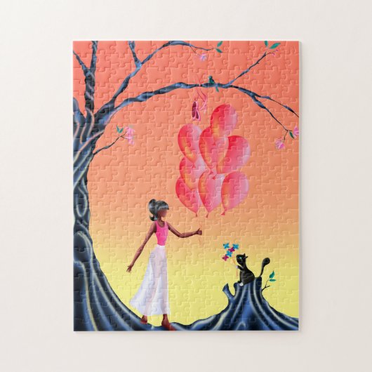 Niedlich Ballerina & Cat Night Sky Jigsaw Puzzle (Vertikal)