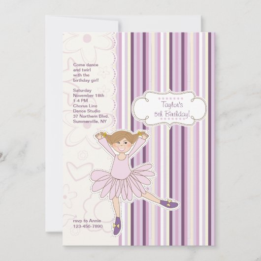 Niedlich Ballerina Einladung (Vorderseite)