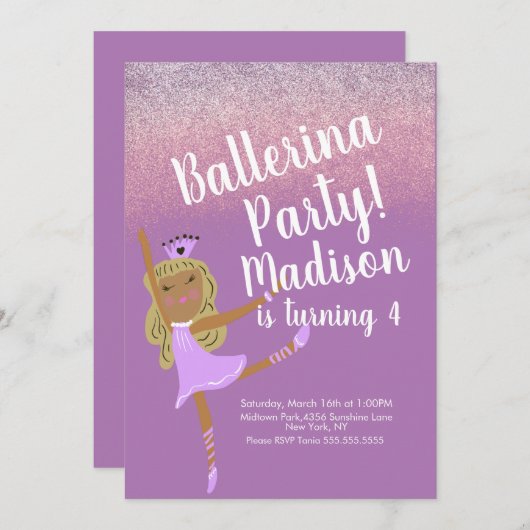 Niedlich Ballerina Party Doodle Einladung (Vorne/Hinten)