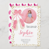 Niedlich Ballerina Pink Gold Glitzer | Mädchen zum Einladung (Vorne/Hinten)