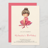 Niedlich Ballerina Pink Tutu Slippers Girl Geburts Einladung (Vorne/Hinten)