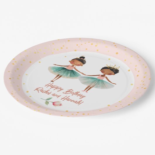 Niedlich Ballerinas Ballett Rosa Doppelgeburt Pappteller (Schrägansicht)