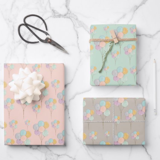 Niedlich Balloons feiern Geburtstag Geschenkpapier Set (Vorderseite)