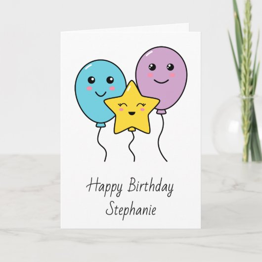 Niedlich Balloons Personalisiert Happy Birthday Ca Karte (Vorderseite)