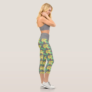 Niedlich Banana Gelbe Grüne Grau Capri Leggings