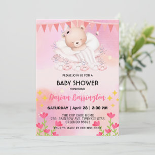 Niedlich Bären Blume Ballon Babydusche Party Mädch Einladung