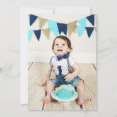 Niedlich Bärenballon Abstrakt Blue Gold Foto Einladung (Rückseite)