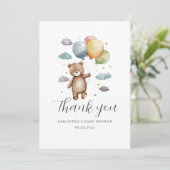 Niedlich Bärenballon Babydusche Flat Danke Karte (Stehend Vorderseite)