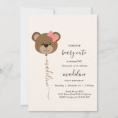 Niedlich Bärenballon Bär Niedlich Erste Geburtstag Einladung (Vorderseite)