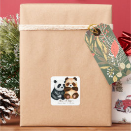 Niedlich Bärenkupplung | Romantische Hochzeit Quadratischer Aufkleber