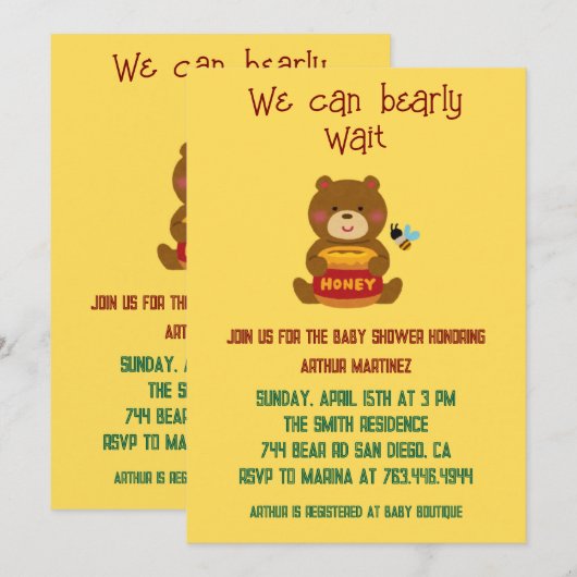 Niedlich Bärenmädchen Kinderdusche Einladung (Vorne/Hinten)