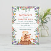 Niedlich Bärenspiel-Gitarre Flora Wasserfarben Bab Einladung (Stehend Vorderseite)