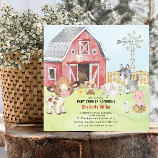 Niedlich Barnyard Friends Kinderdusche Einladung