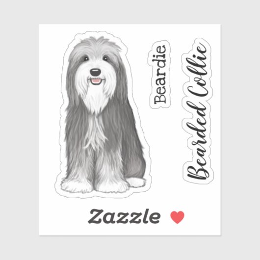 Niedlich Bartete Collie Cartoon Dog Vinyl Sticker (Blatt)