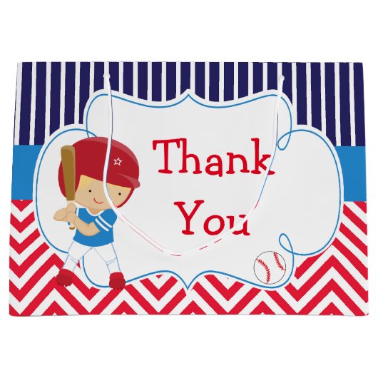 Niedlich Baseball Blonde Hair Boy Geburtstag Große Geschenktüte (Vorderseite)