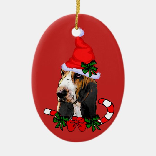 Niedlich Basset Hound Weihnachten Keramik Ornament (Vorne)