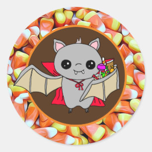 Niedlich Bat Holdings Halloween Candy Runder Aufkleber
