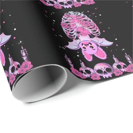 Niedlich Bat Skull Pastel Goth Skeleton Kawaii Geschenkpapier (Rolleneckpunkt)