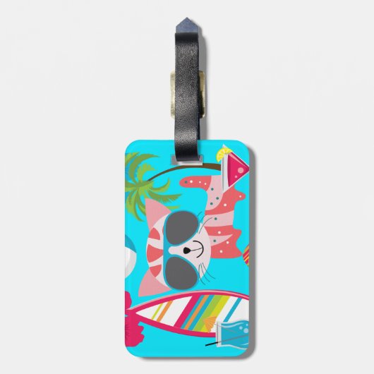 Niedlich Beach Bum Kitty Cat Sonnenbrille Beach Ba Gepäckanhänger (Rückseite vertikal)