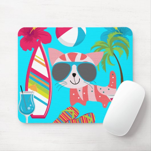 Niedlich Beach Bum Kitty Cat Sonnenbrille Beach Ba Mousepad (Mit Mouse)