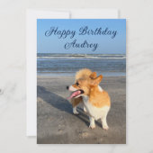 Niedlich Beach Corgi Personalisiert Happy Birthday Karte (Vorderseite)