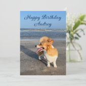 Niedlich Beach Corgi Personalisiert Happy Birthday Karte (Stehend Vorderseite)